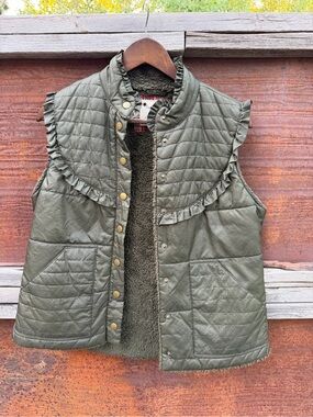 Free People Quilted Ruffle Olive Green Vest